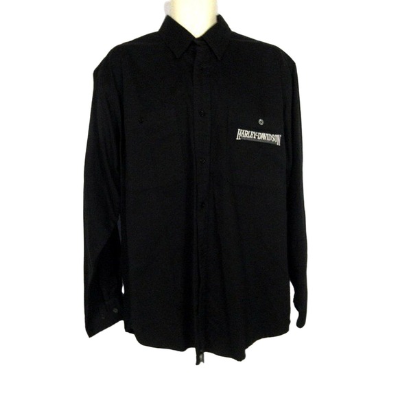 Harley-Davidson Men's LS Button Front Shirt‎ Black Embroidered L